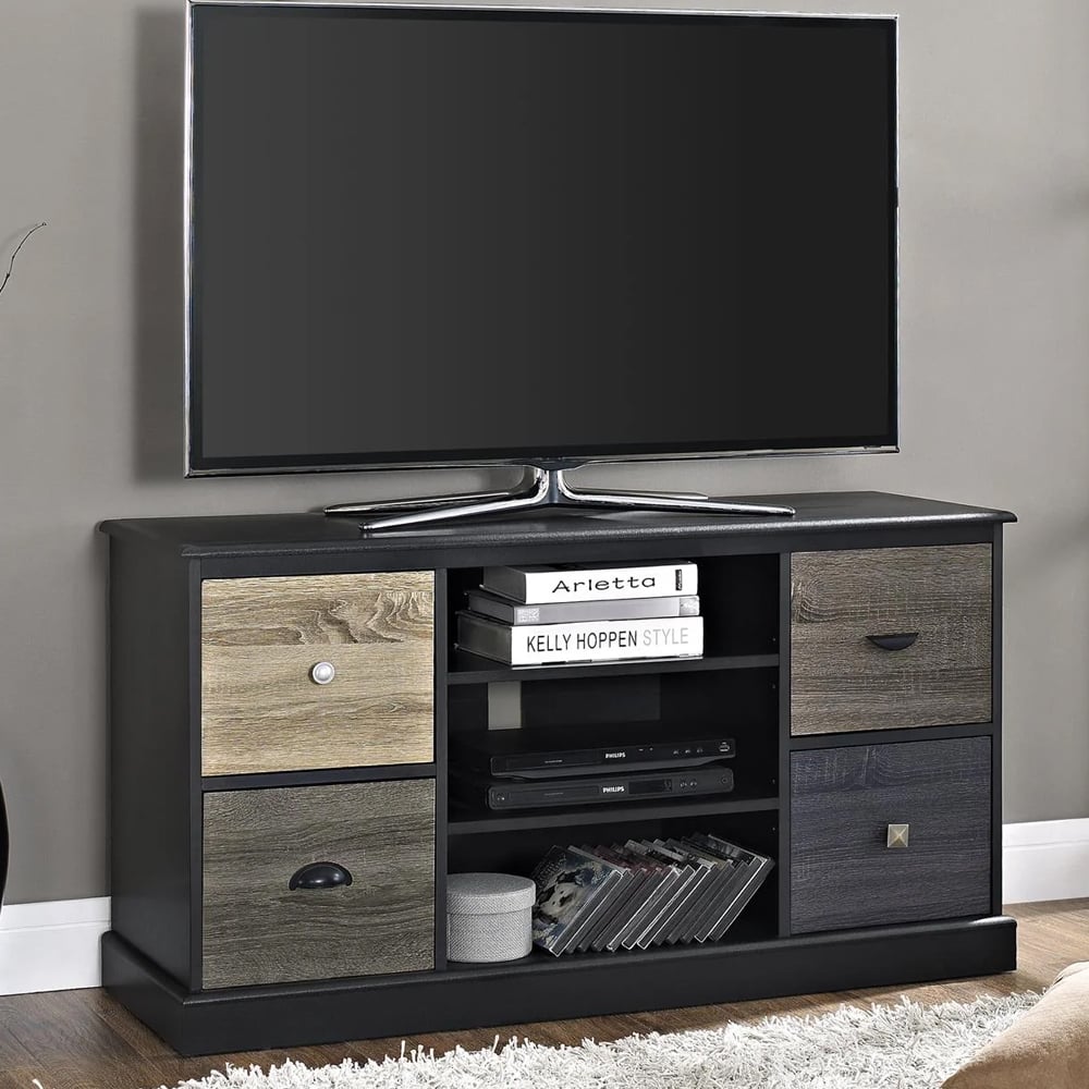 Maraca Small Wooden TV Stand With 4 Drawers In Black