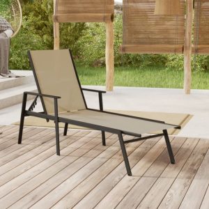 Marcel Steel Sun Lounger With Textilene Fabric Seat In Cream | Bed Sava