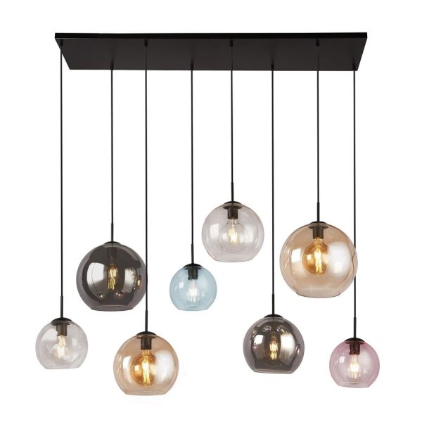 Mardi 8 Light Coloured Glass Bar Pendant Light In Matt Black | Bed Sava