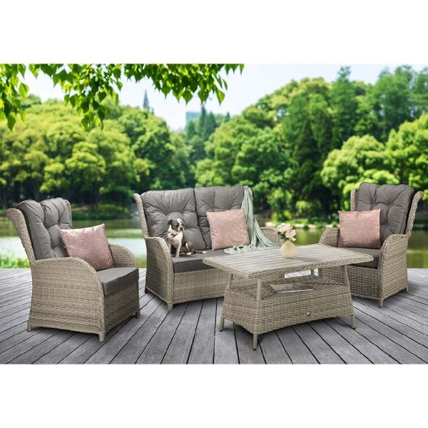 Maree Rattan Garden Sofa Set With Coffee Table In Grey | Bed Sava