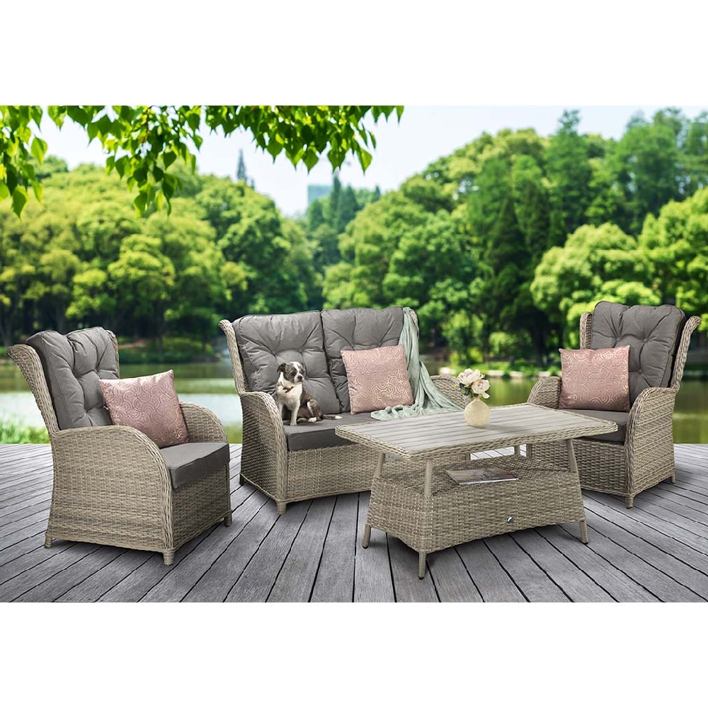 Maree Rattan Garden Sofa Set With Coffee Table In Grey