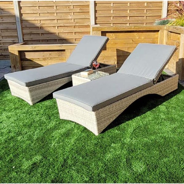 Maree Rattan Garden Sun Lounger With Side Table In Grey | Bed Sava