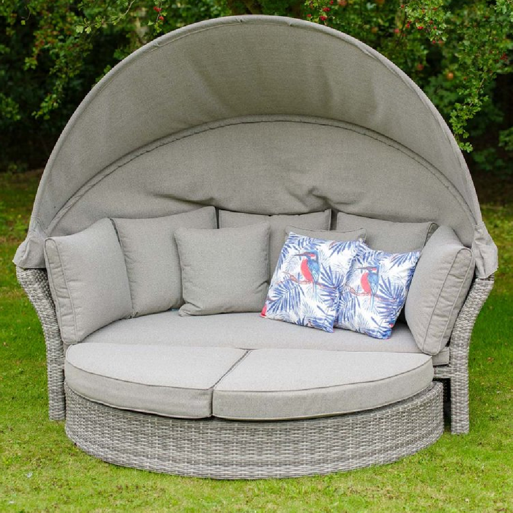 Marfa Rattan Garden Daybed With Cushion In Stone