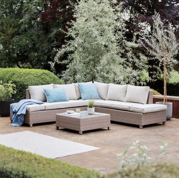 Marfa Rattan Garden Sofa Set With Coffee Table In Sand | Bed Sava