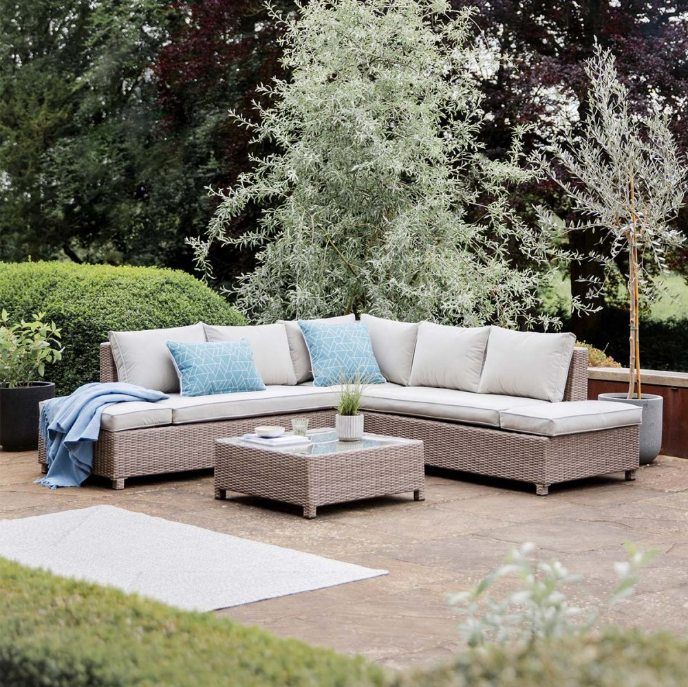 Marfa Rattan Garden Sofa Set With Coffee Table In Sand