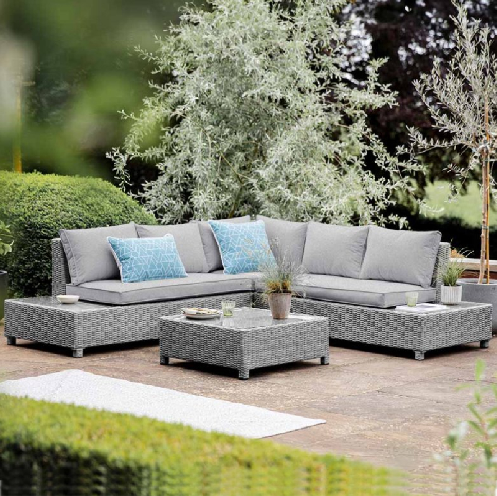 Marfa Rattan Garden Sofa Set With Coffee Table In Stone