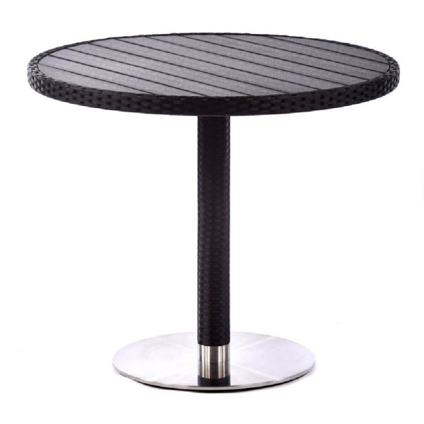 Marfa Rattan Outdoor Round Dining Table In Black Weave | Bed Sava