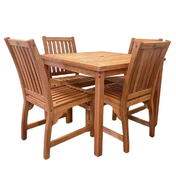 Marfa Wooden Outdoor Square Dining Table With 4 Chairs In Natural | Bed Sava