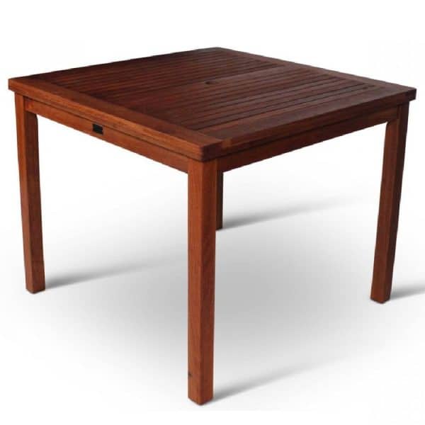 Marfa Wooden Outdoor Square Dining Table In Dark Brown | Bed Sava
