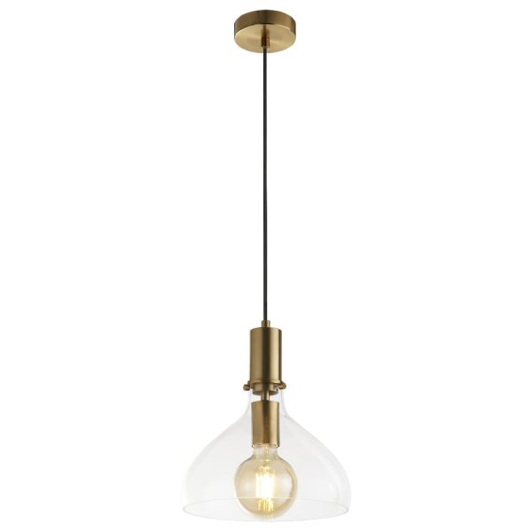 Margarita Clear Glass Shade Pendant Light In Brass | Bed Sava