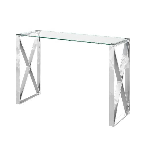 Margate Clear Glass Console Table With Chrome Frame | Bed Sava