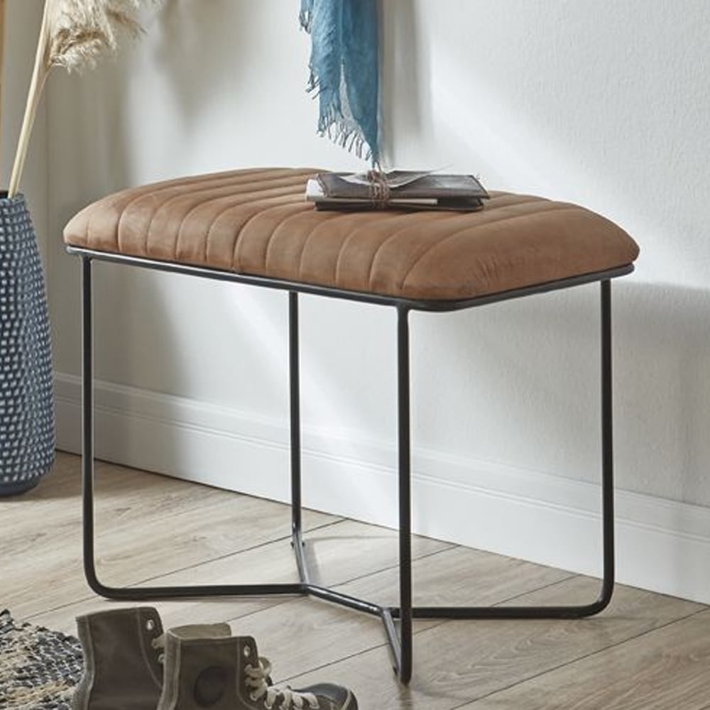 Margate Leather Stool With Metal Legs In Brown