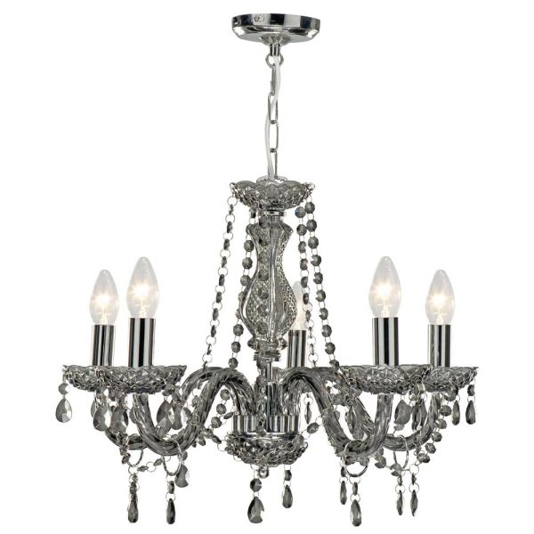 Marie 5 Light Smoked Glass Pendant Light In Grey | Bed Sava
