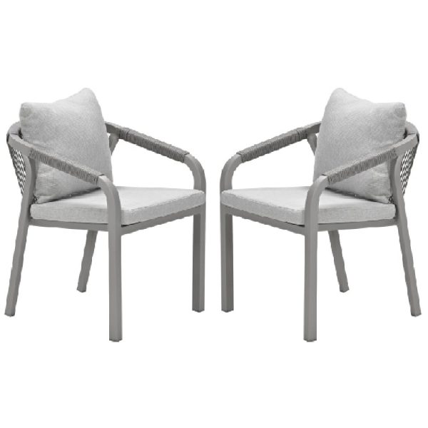 Marietta Taupe Aluminium Dining Chairs With Cushion In Pair | Bed Sava