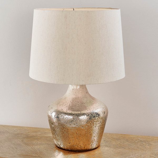 Marietta Off White Fabric Table Lamp In Hammered Pearl Ombre Foil | Bed Sava