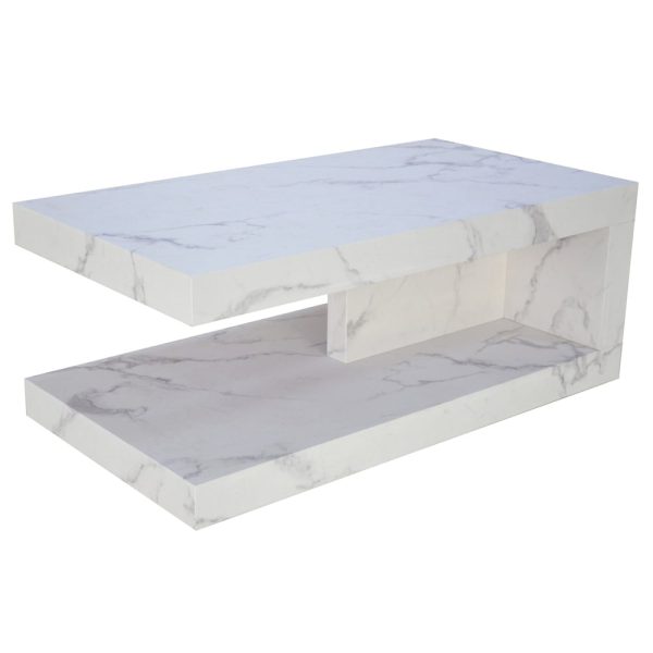 Marina Wooden Rectangular Coffee Table In White Marble Effect | Bed Sava
