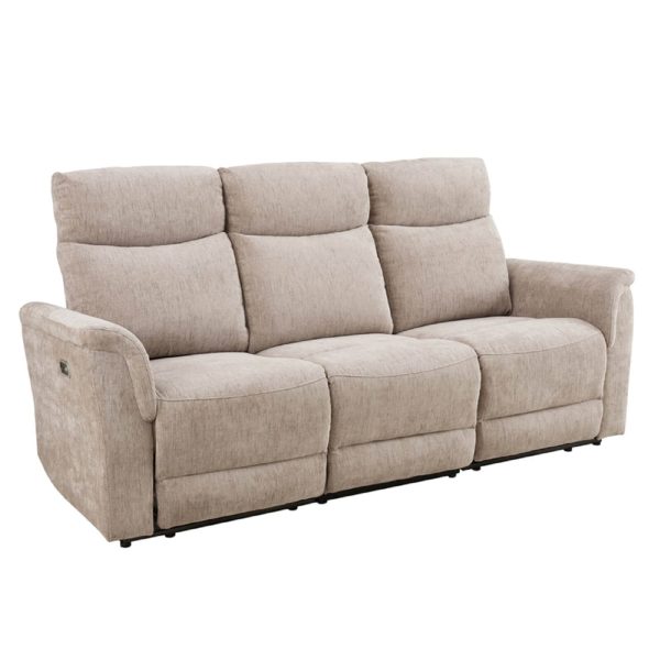 Marinette Fabric 3 Seater Electric Recliner Sofa In Mocha | Bed Sava