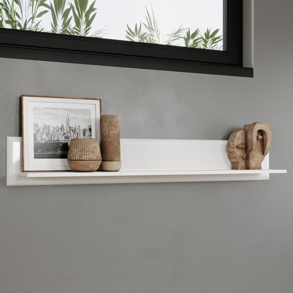 Marion High Gloss Horizontal Wall Shelf In White | Bed Sava
