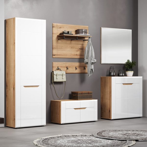 Marion White High Gloss Hallway Furniture Set In Oak | Bed Sava