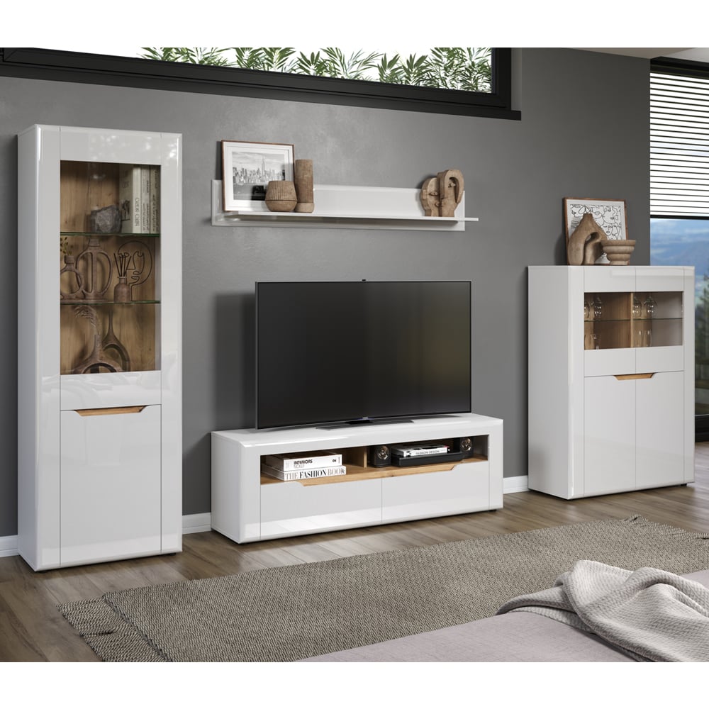 Marion White High Gloss Living Room Furniture Set In Oak