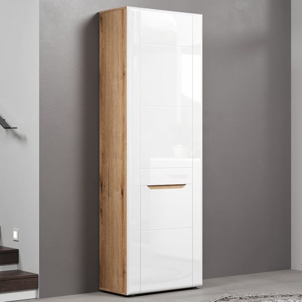 Marion White High Gloss Wardrobe With 1 Doors In Oak | Bed Sava