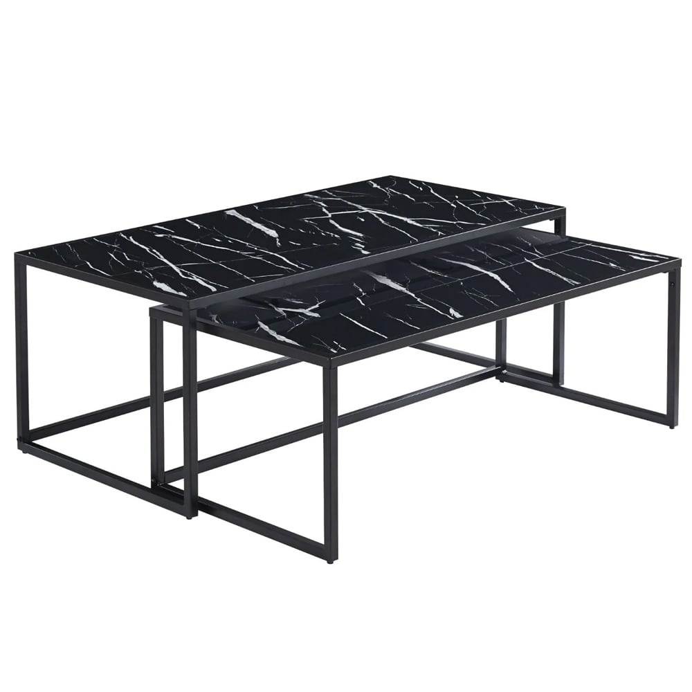 Marion High Gloss Nesting Coffee Tables In Black Marble Effect