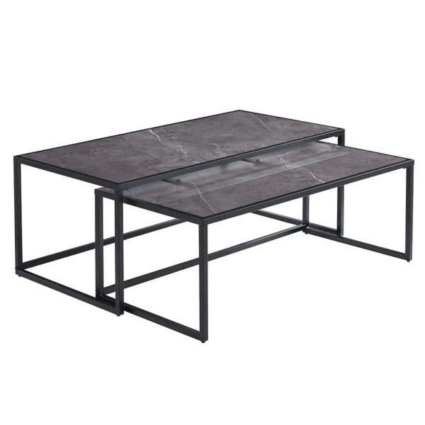 Marion High Gloss Nesting Coffee Tables In Grey Marble Effect | Bed Sava
