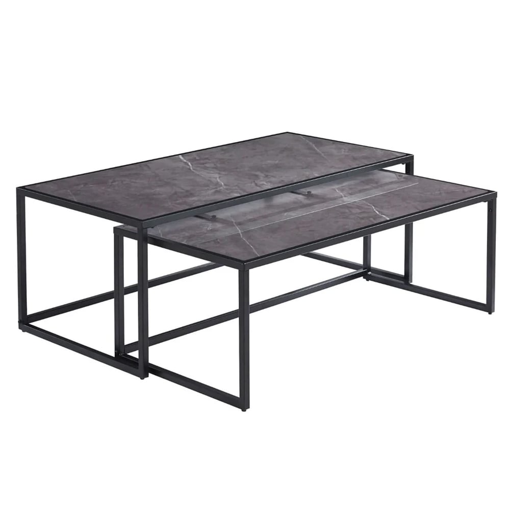 Marion High Gloss Nesting Coffee Tables In Grey Marble Effect