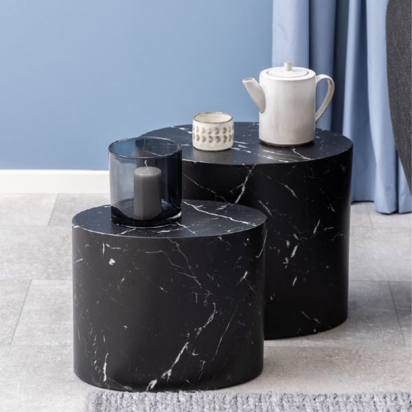 Marion Wooden Nesting Coffee Tables Oval In Black | Bed Sava