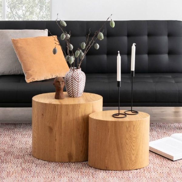 Marion Wooden Nesting Coffee Tables Oval In Oak | Bed Sava