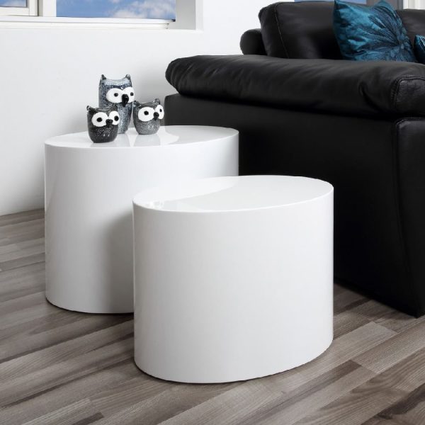 Marion Wooden Nesting Coffee Tables Oval In White | Bed Sava