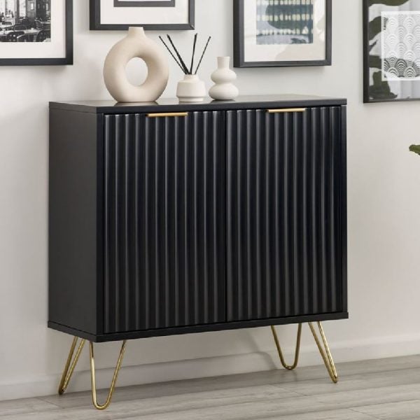 Marius Wooden Storage Cabinet With 2 Doors In Matte Black | Bed Sava