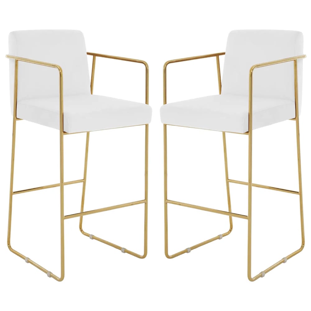 Markeb Mink Velvet Bar Stool With Gold Steel Frame In A Pair
