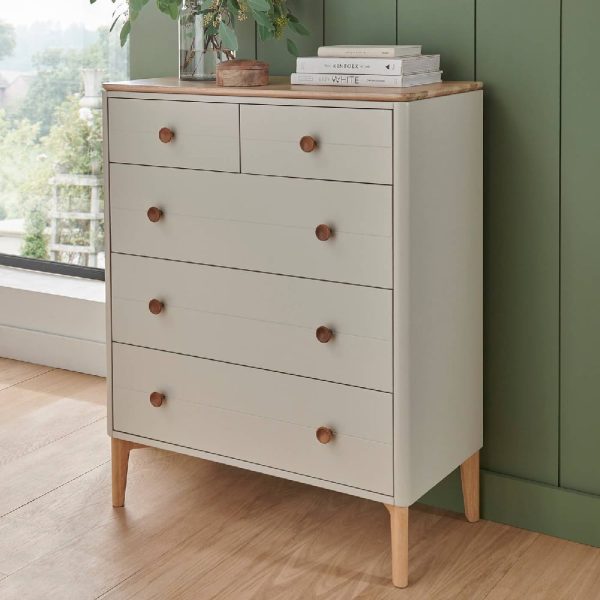 Mainz Wooden Chest Of 5 Drawers In Taupe | Bed Sava