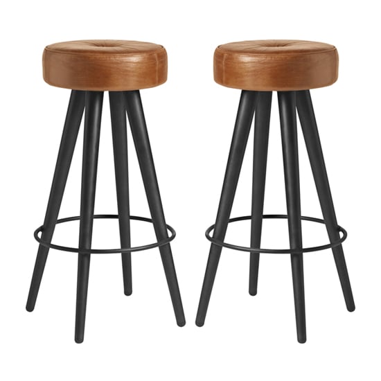 Maror Bruciato Tan Genuine Leather Bar Stools In Pair