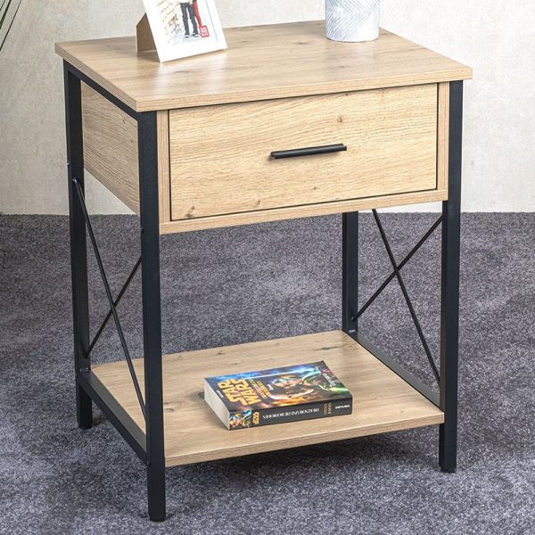 Marquette Wooden End Table With 1 Drawer In Oak And Black | Bed Sava