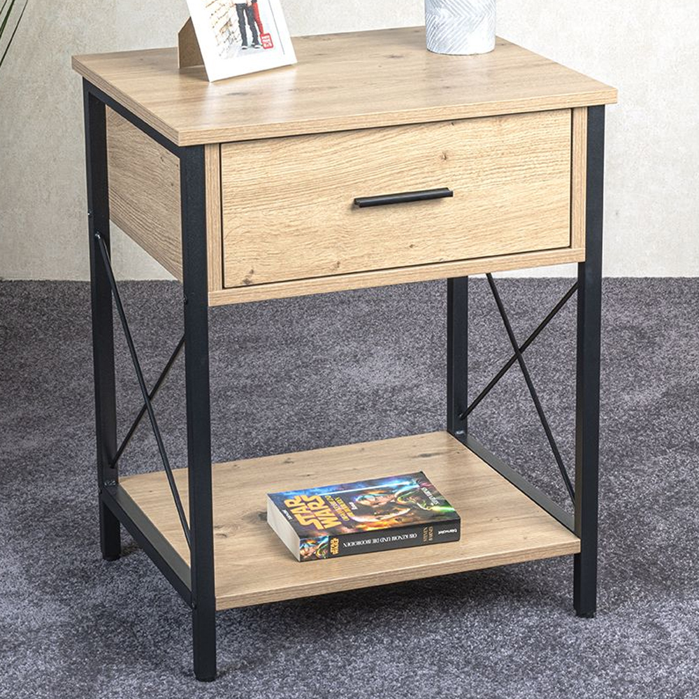 Marquette Wooden End Table With 1 Drawer In Oak And Black