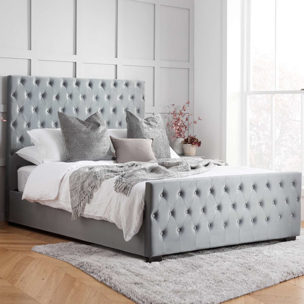 Marquise Fabric Double Bed In Grey