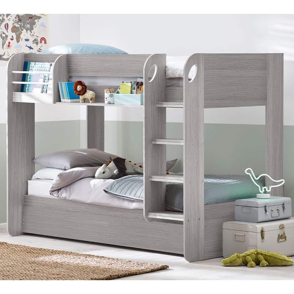 Mars Wooden Children Bunk Bed With Ladder In Grey Oak