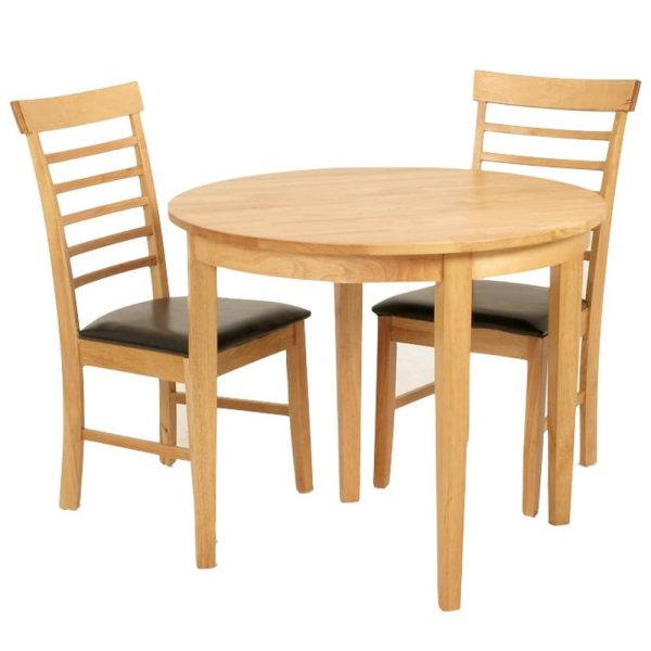 Marsic Wooden Half Moon Dining Table With 2 Chairs In Light Oak | Bed Sava