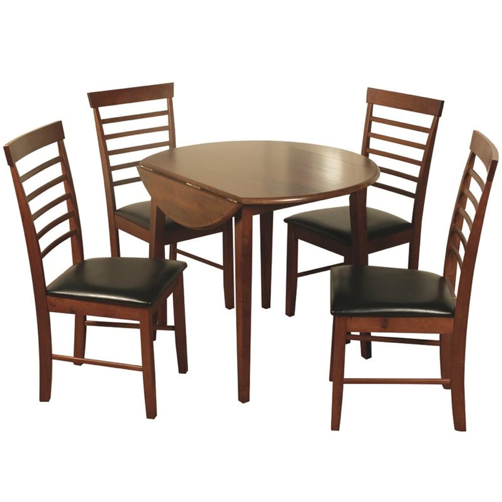 Marsic Wooden Round Drof Leaf Dining Table With 4 Chairs In Dark Oak