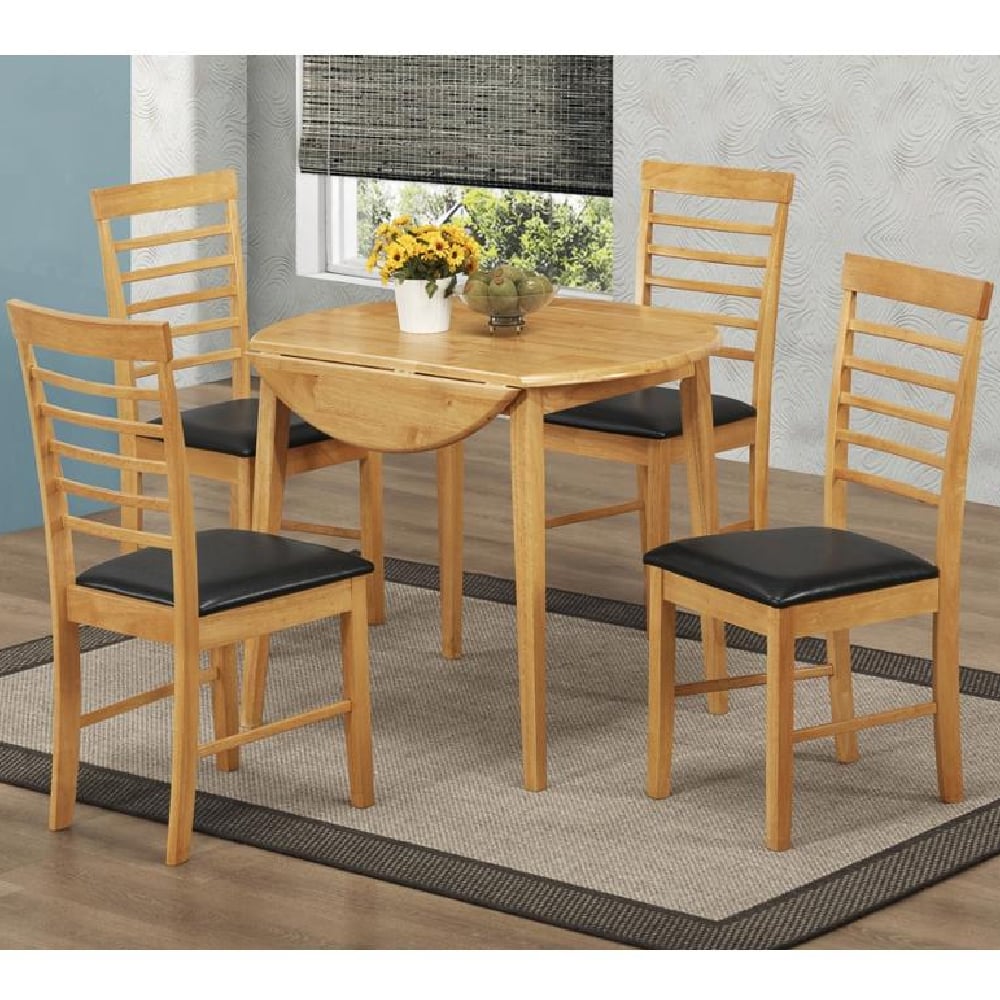 Marsic Wooden Round Drop Leaf Dining Table With 4 Chairs In Oak