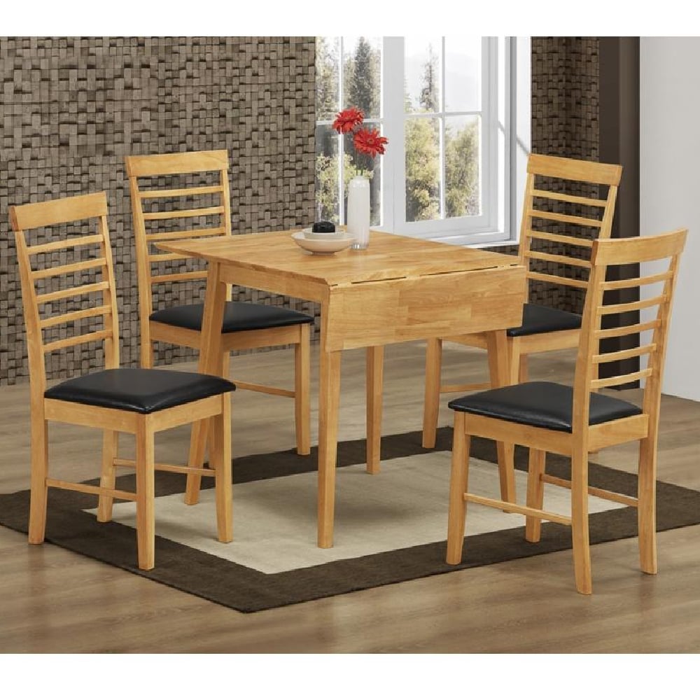 Marsic Wooden Square Drop Leaf Dining Table With 4 Chairs In Oak
