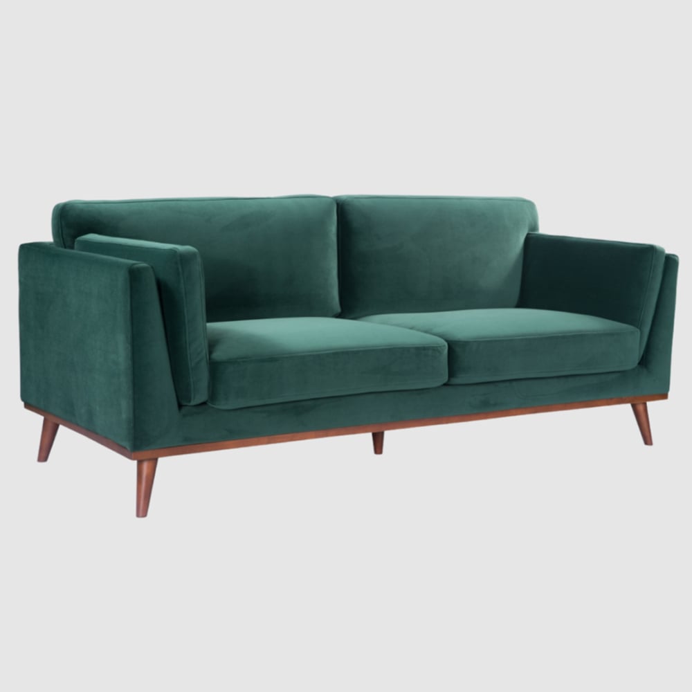Martin Velvet 3 Seater Sofa In Emerald Green