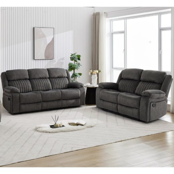 Martinez Fabric Recliner 3+2 Seater Sofa Set In Iron | Bed Sava