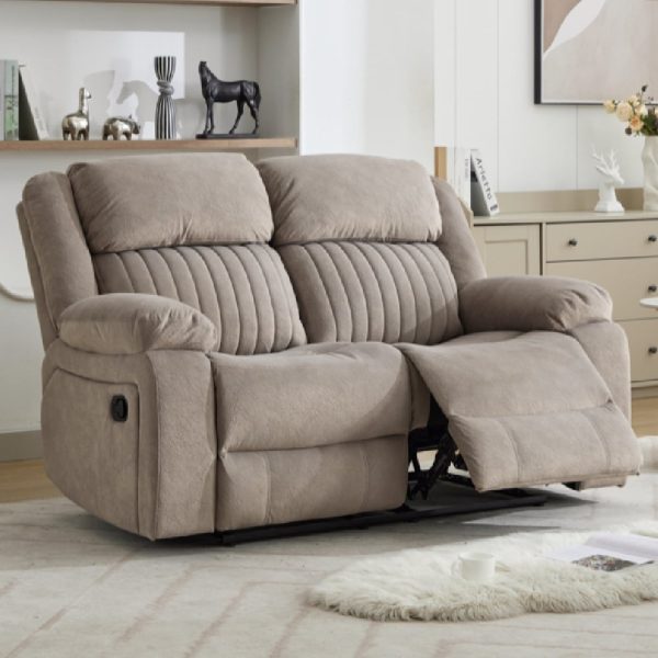 Martinez Fabric Recliner 2 Seater Sofa In Taupe | Bed Sava