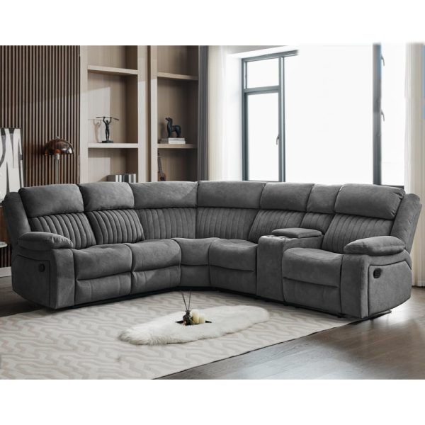 Martinez Fabric Recliner Corner Sofa Suite In Slate Grey | Bed Sava