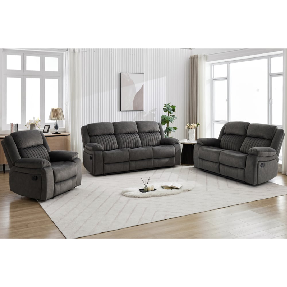 Martinez Fabric Recliner Sofa Suite In Iron