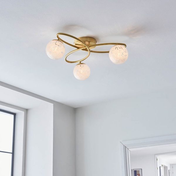 Maryville White Confetti Glass Shades Ceiling Light In Gold | Bed Sava