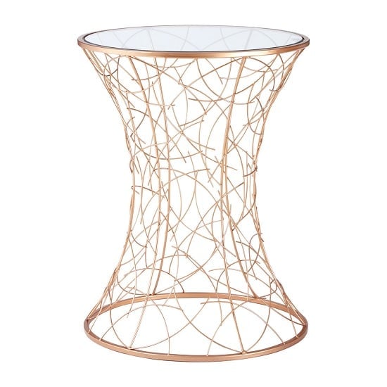 Akron Round Glass Side Table With Rose Gold Metal Frame